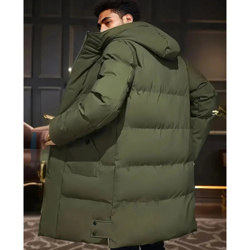 Arlo Men's Long Puffer Coat – Warm Winter Down Jacket with Hood & Protective Cut