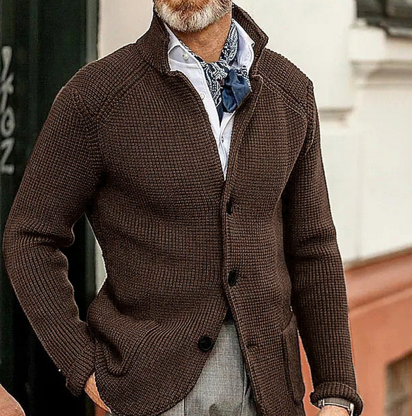Edward Blazer Homme Vintage – Elegant Stand-up Collar, Long Sleeves & Timeless Style