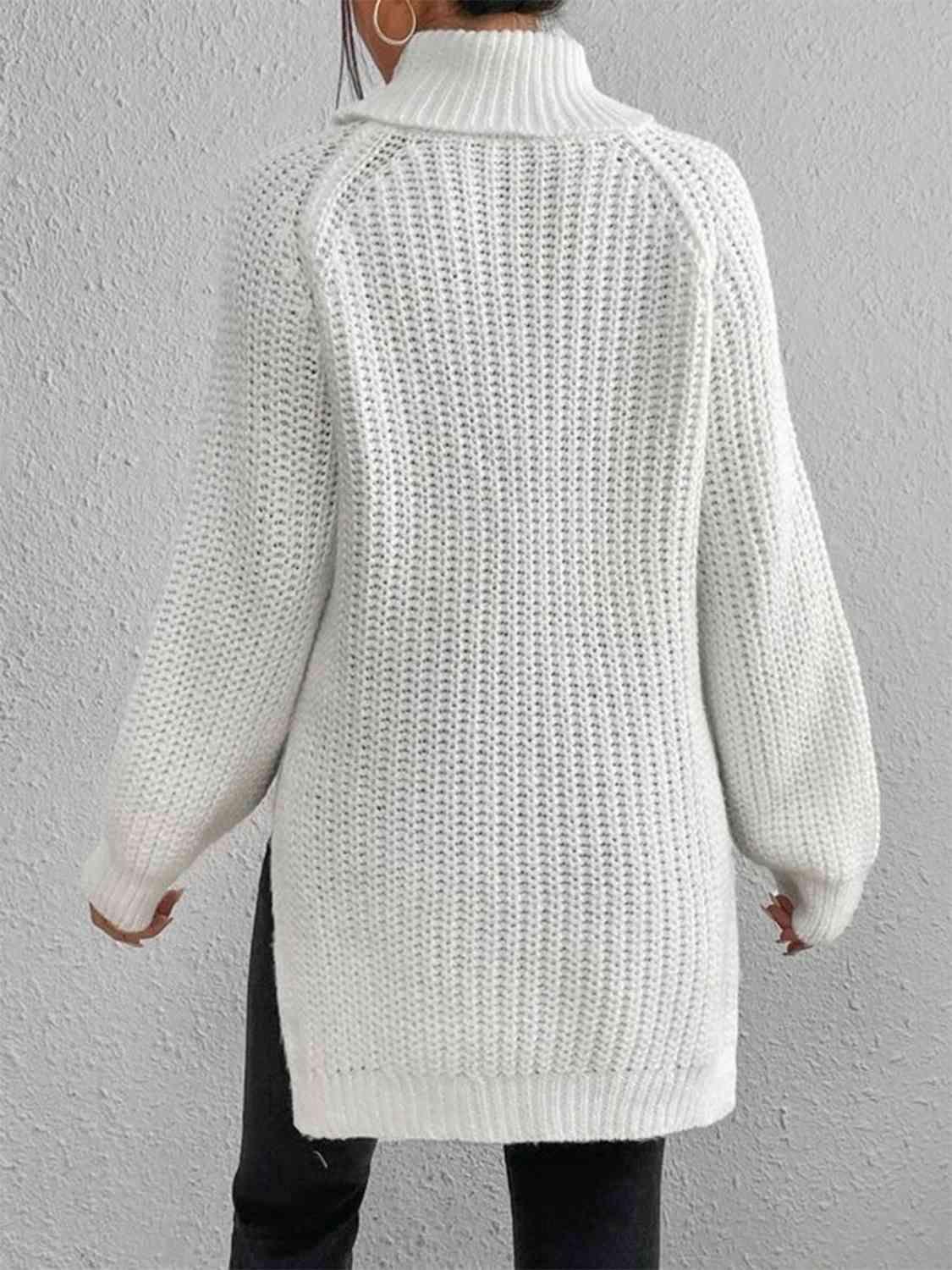 Angela Pull Woman – Ribbed Turtleneck Sweater with Chic Side Slit for Elegant Autumn/Winter