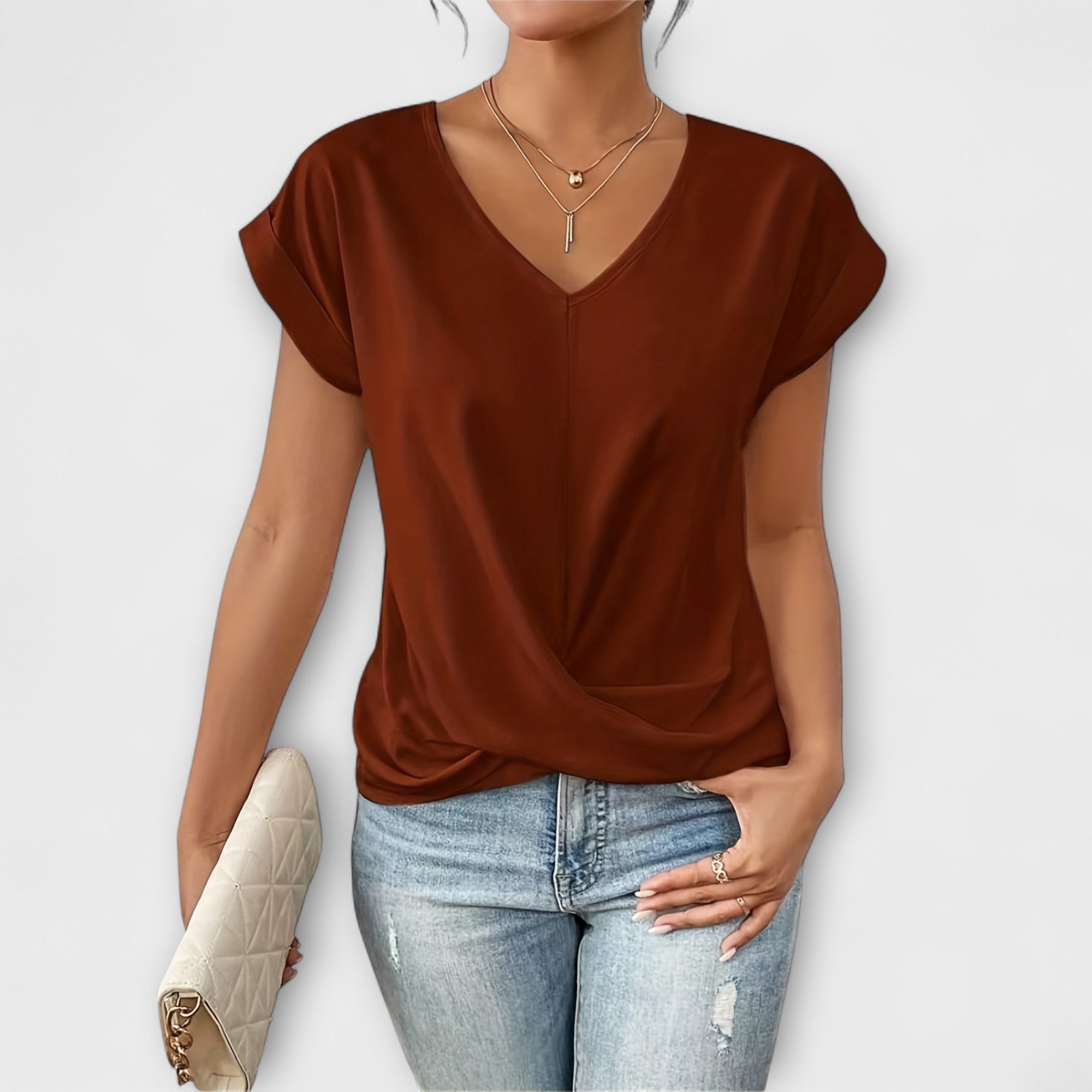 V-Neck Button Front Women's Top – Breathable Fabric & Lightweight Feel