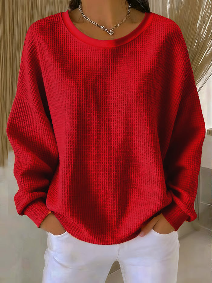 Dahlia Women's Waffle Knit Pullover – Oversized Fit, Soft Cotton & Comfortable Casual Style
