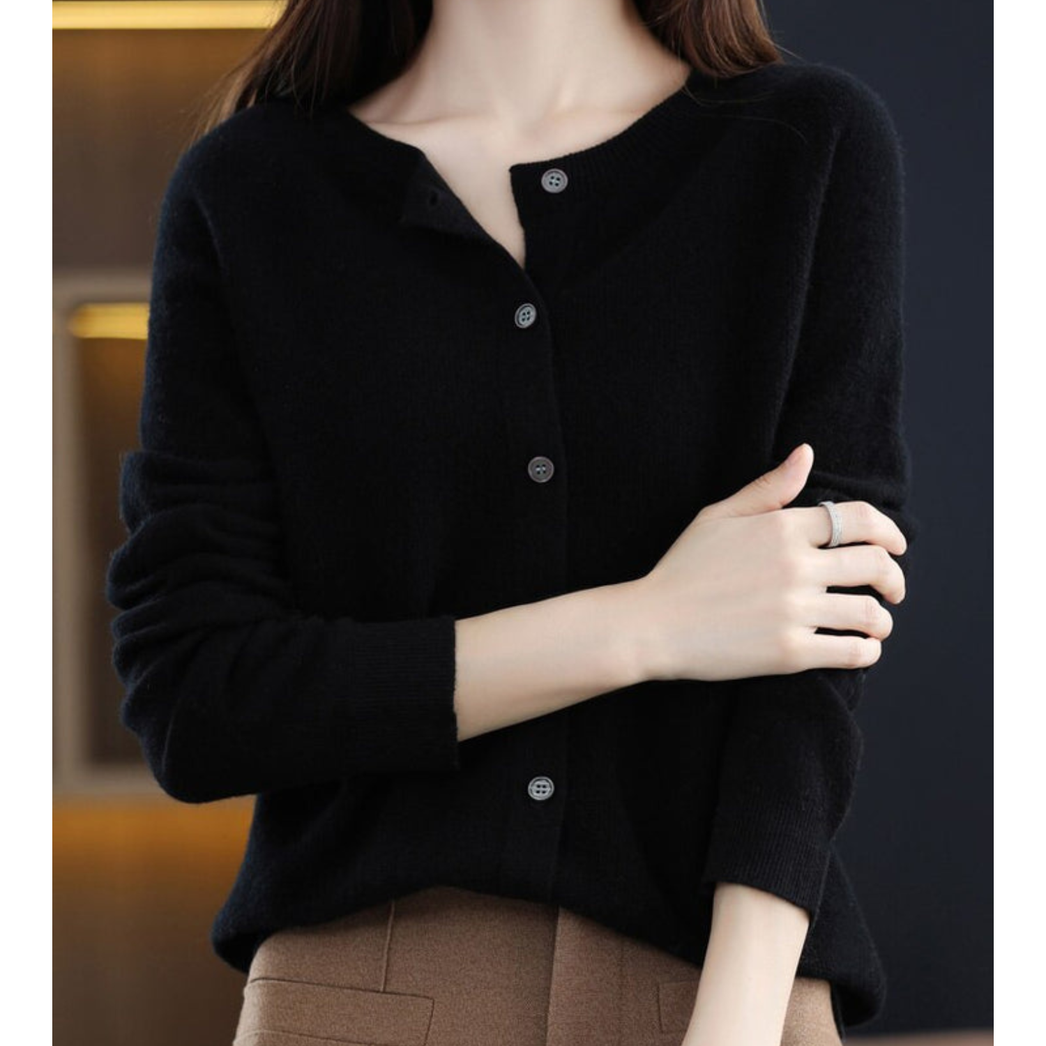 Mercy Cardigan Femme – Elegant Cardigan in Merino Wool & Soft Cashmere with Round Neck
