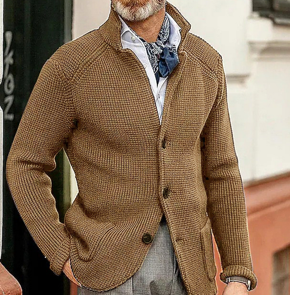 Edward Blazer Homme Vintage – Elegant Stand-up Collar, Long Sleeves & Timeless Style