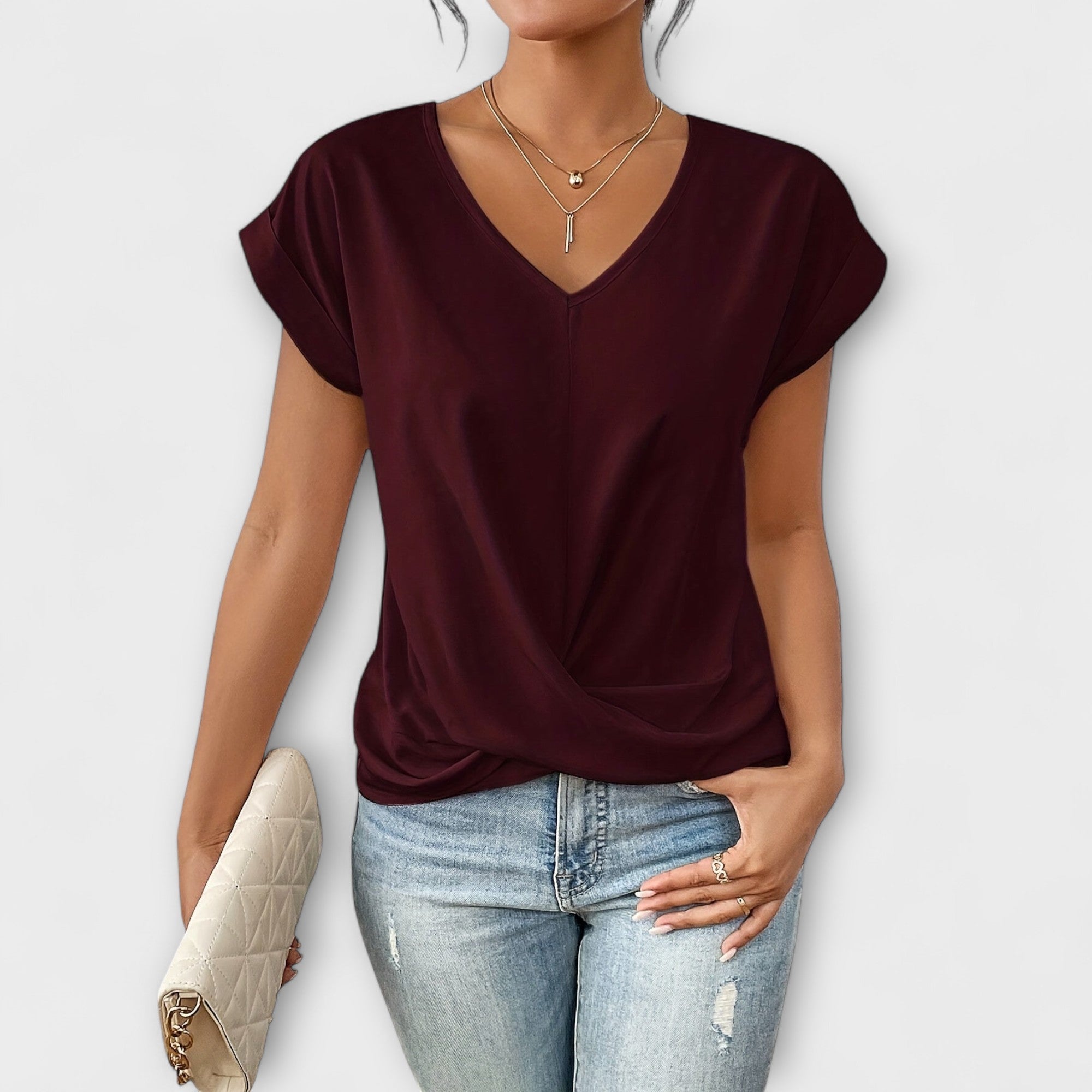 V-Neck Button Front Women's Top – Breathable Fabric & Lightweight Feel
