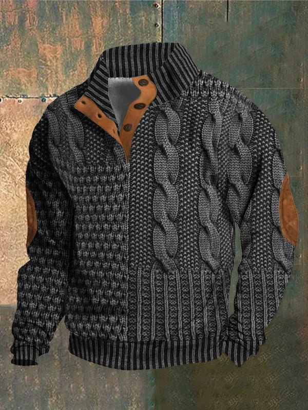 Aaron Pull Men Patchwork – High Collar with Buttons & Suede Details Regular Fit