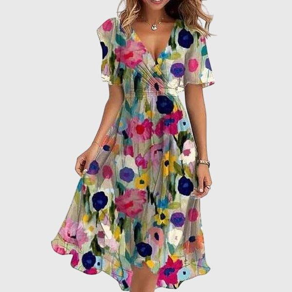 V-Neck Wrap Style Midi Dress – Lightweight Feel & Flattering Silhouette