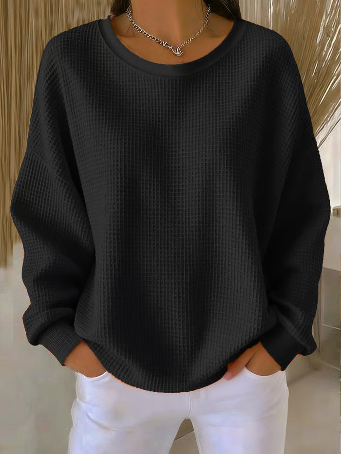 Dahlia Women's Waffle Knit Pullover – Oversized Fit, Soft Cotton & Comfortable Casual Style
