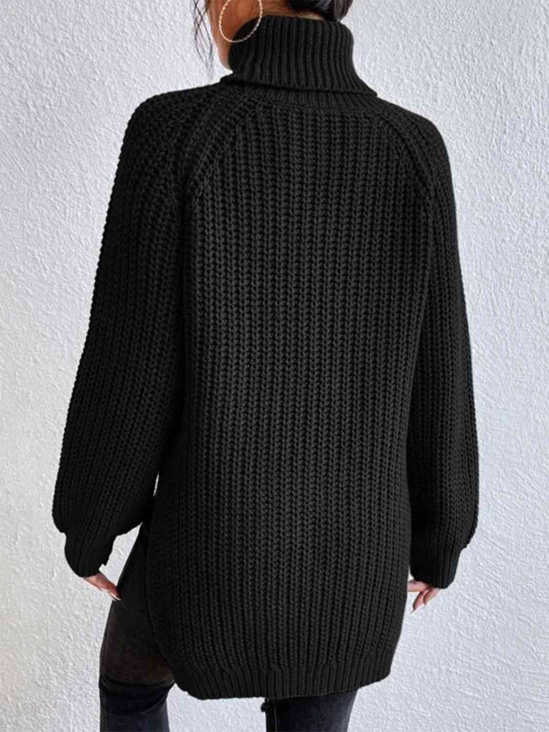 Angela Pull Woman – Ribbed Turtleneck Sweater with Chic Side Slit for Elegant Autumn/Winter