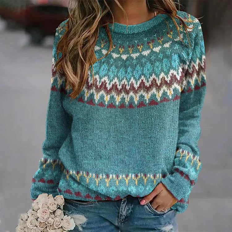Melody Women's Sweater – Elegant & Comfortable Retro Wave Pattern Sweater in Premium Knit