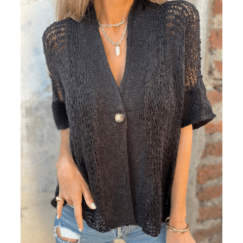Short Sleeve Open Knit Dress – Lightweight Feel & All-Day Comfort