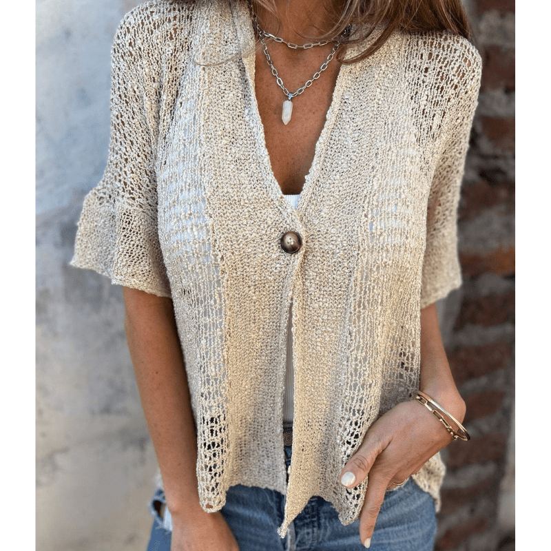 Short Sleeve Open Knit Dress – Lightweight Feel & All-Day Comfort