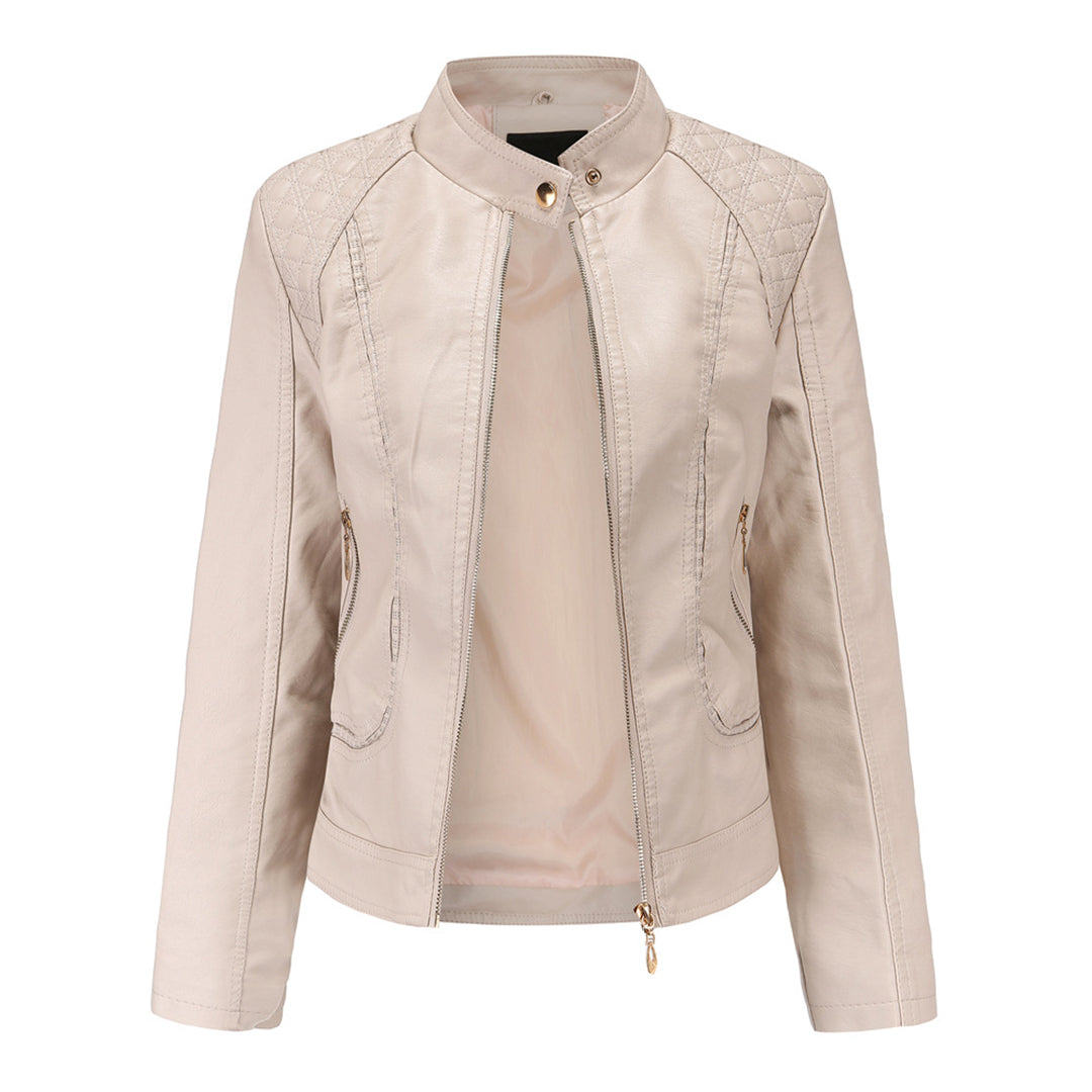 Janiyah Women's Leather Jacket – Chic Stand Collar, Zippers & Elegant Modern Style