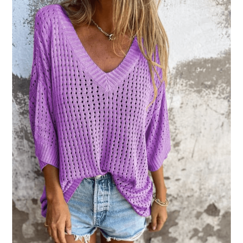 Aria Light Top with Openwork Patterns Woman – Fluid Cut, 3/4 Sleeves and Breathable Design by Looksy
