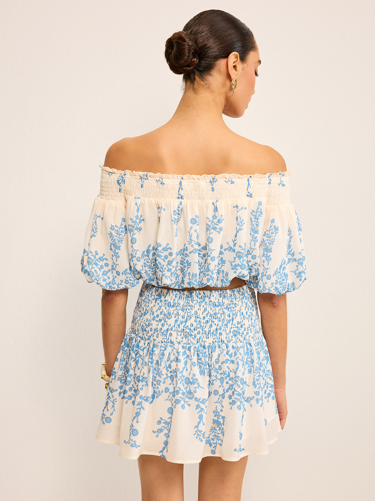 Floral Off-Shoulder Crop Top and Cinching Skirt Set