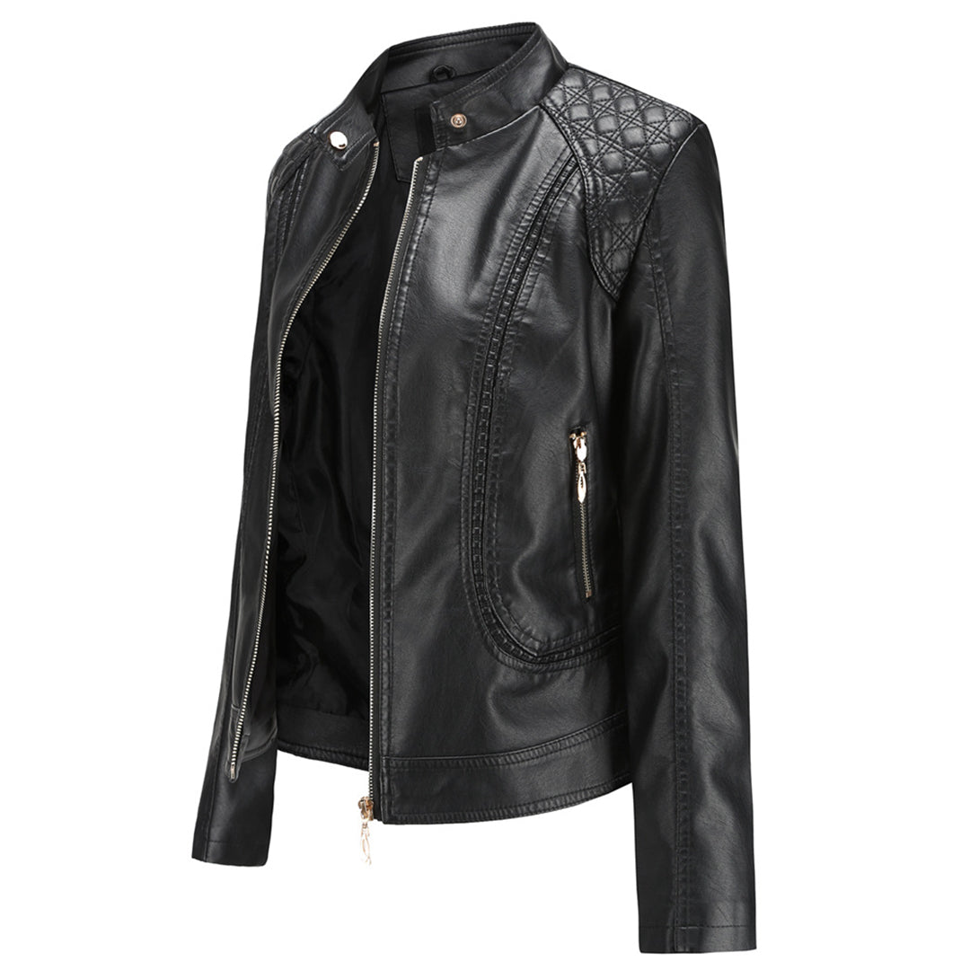 Janiyah Women's Leather Jacket – Chic Stand Collar, Zippers & Elegant Modern Style
