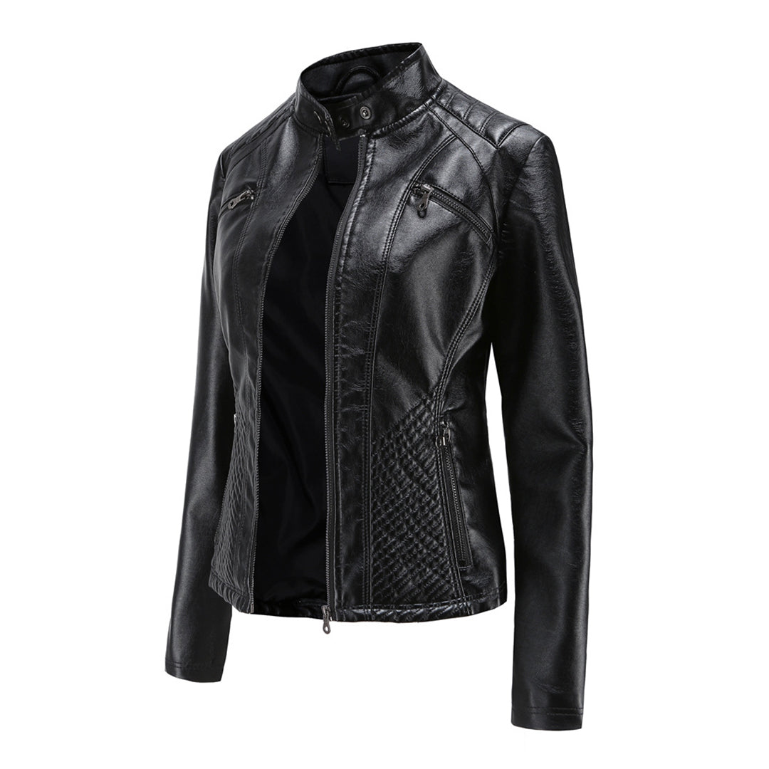 Andrijana Veste Femme – Elegant Soft Leather Jacket with Asymmetric Closure