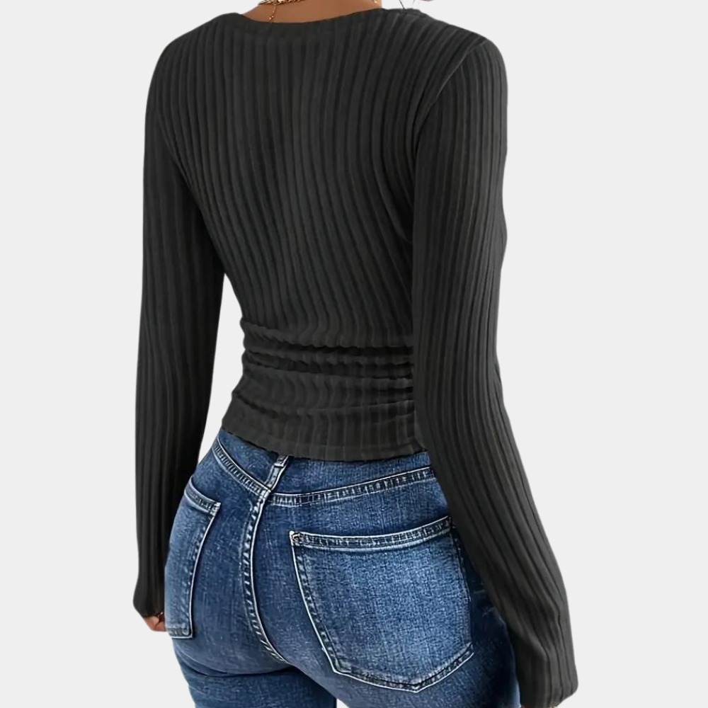 Women's Long Sleeve Top - Slim Fit & Ribbed