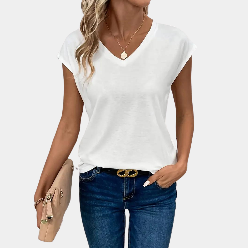Nahla T-shirt Woman – V-neck, Light & Breathable Fabric for Daily Comfort