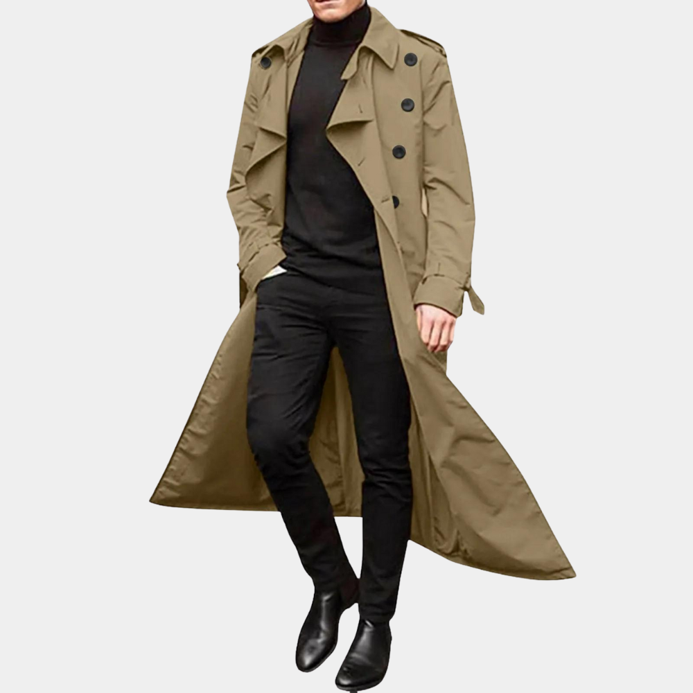 Laurence Trenchcoat Homme – Long Waterproof Coat with Classic Cut & Elegant Style