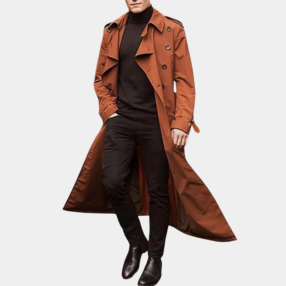 Laurence Trenchcoat Homme – Long Waterproof Coat with Classic Cut & Elegant Style