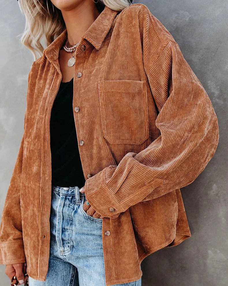 Ainsley Chemise Femme – Casual Vintage Shirt in Soft Corduroy with Chest Pocket