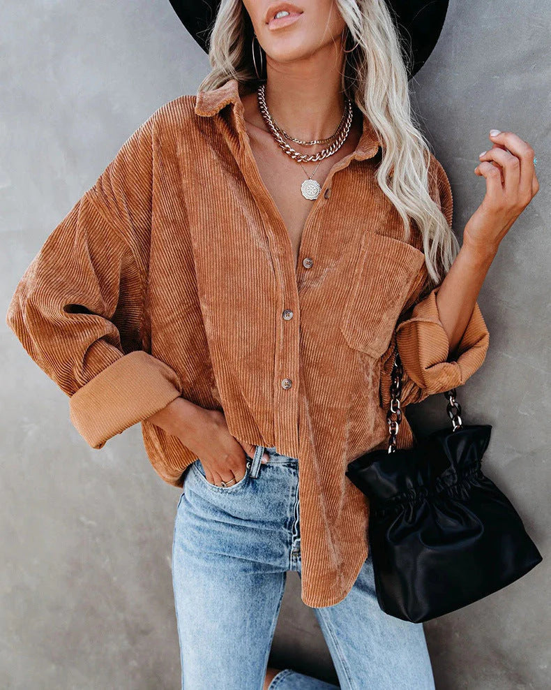 Ainsley Chemise Femme – Casual Vintage Shirt in Soft Corduroy with Chest Pocket