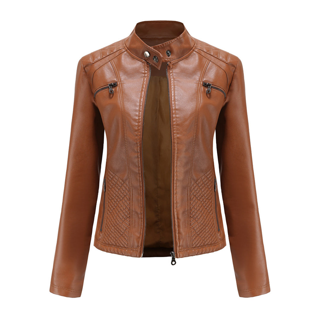 Andrijana Veste Femme – Elegant Soft Leather Jacket with Asymmetric Closure