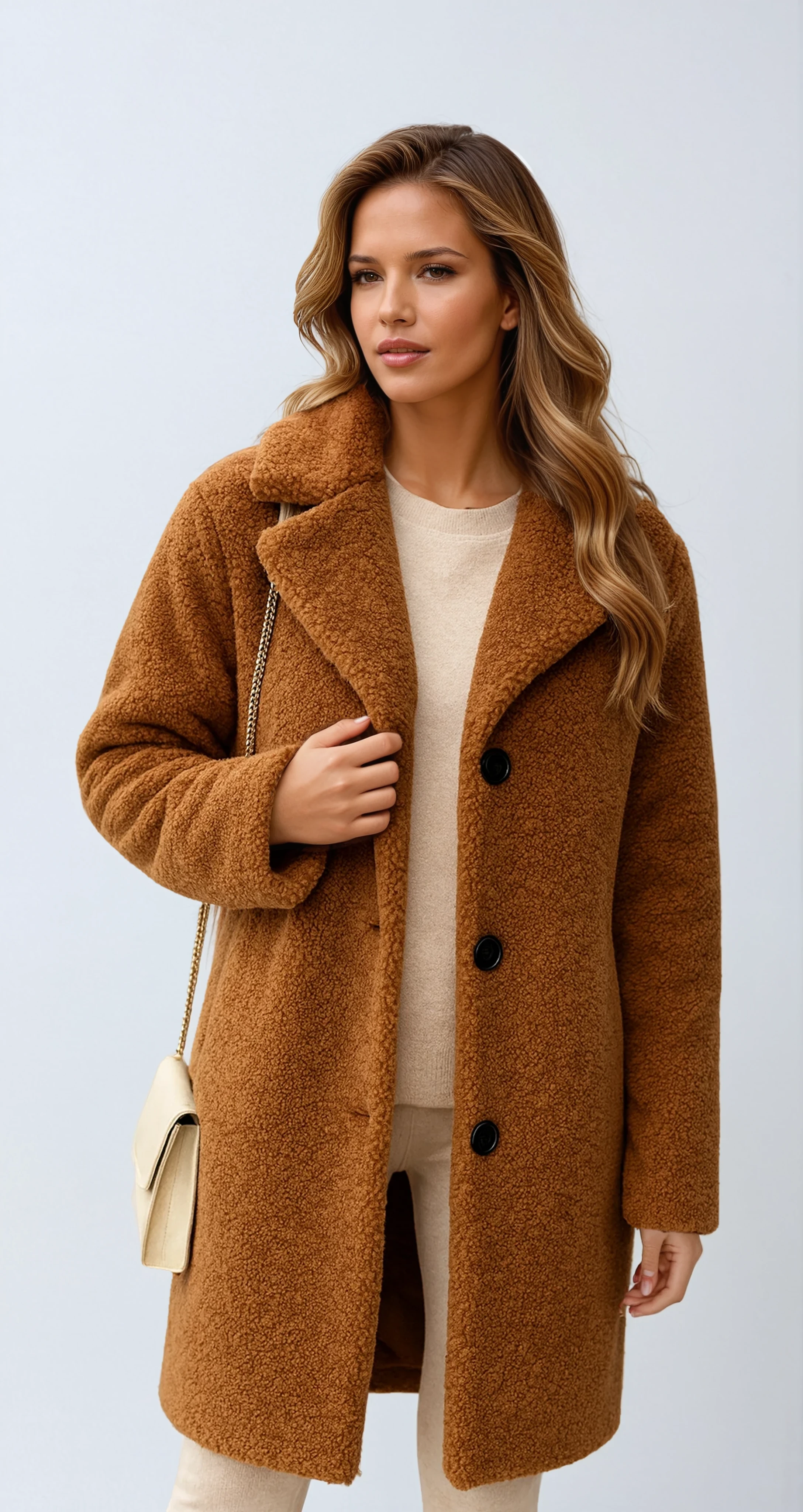 Mayleen Teddy Coat for Women – Soft and Warm Jacket with Lapel Collar and Button Closure