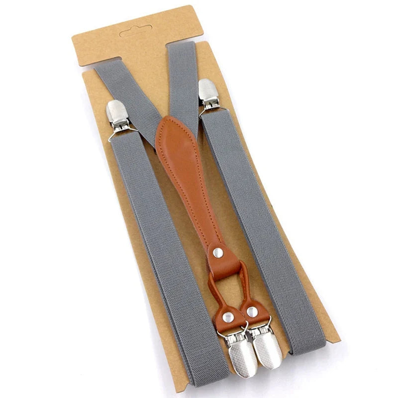 Classic Men’s Suspenders with Leather-Look Accent – Adjustable Y-Back Style