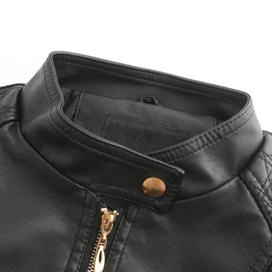 Janiyah Women's Leather Jacket – Chic Stand Collar, Zippers & Elegant Modern Style