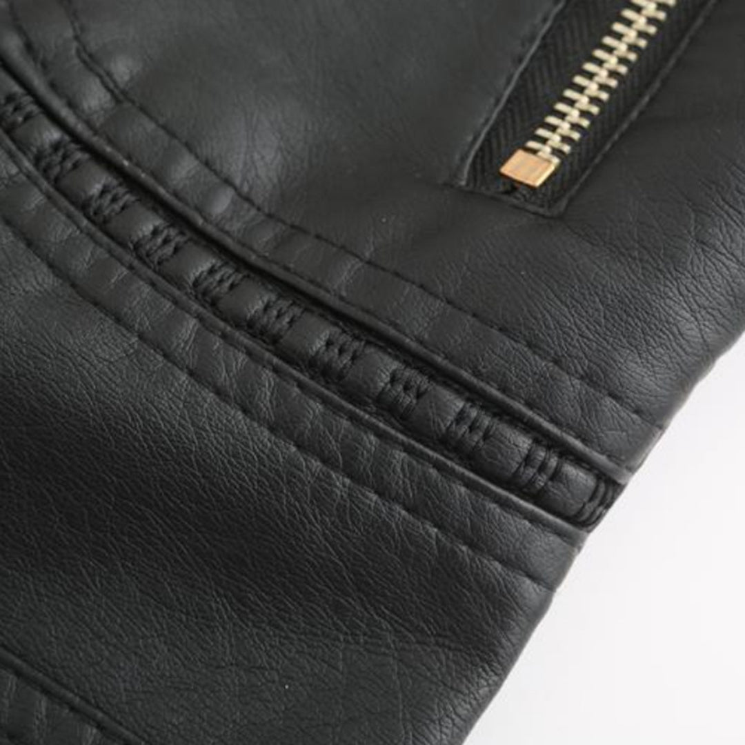 Janiyah Women's Leather Jacket – Chic Stand Collar, Zippers & Elegant Modern Style