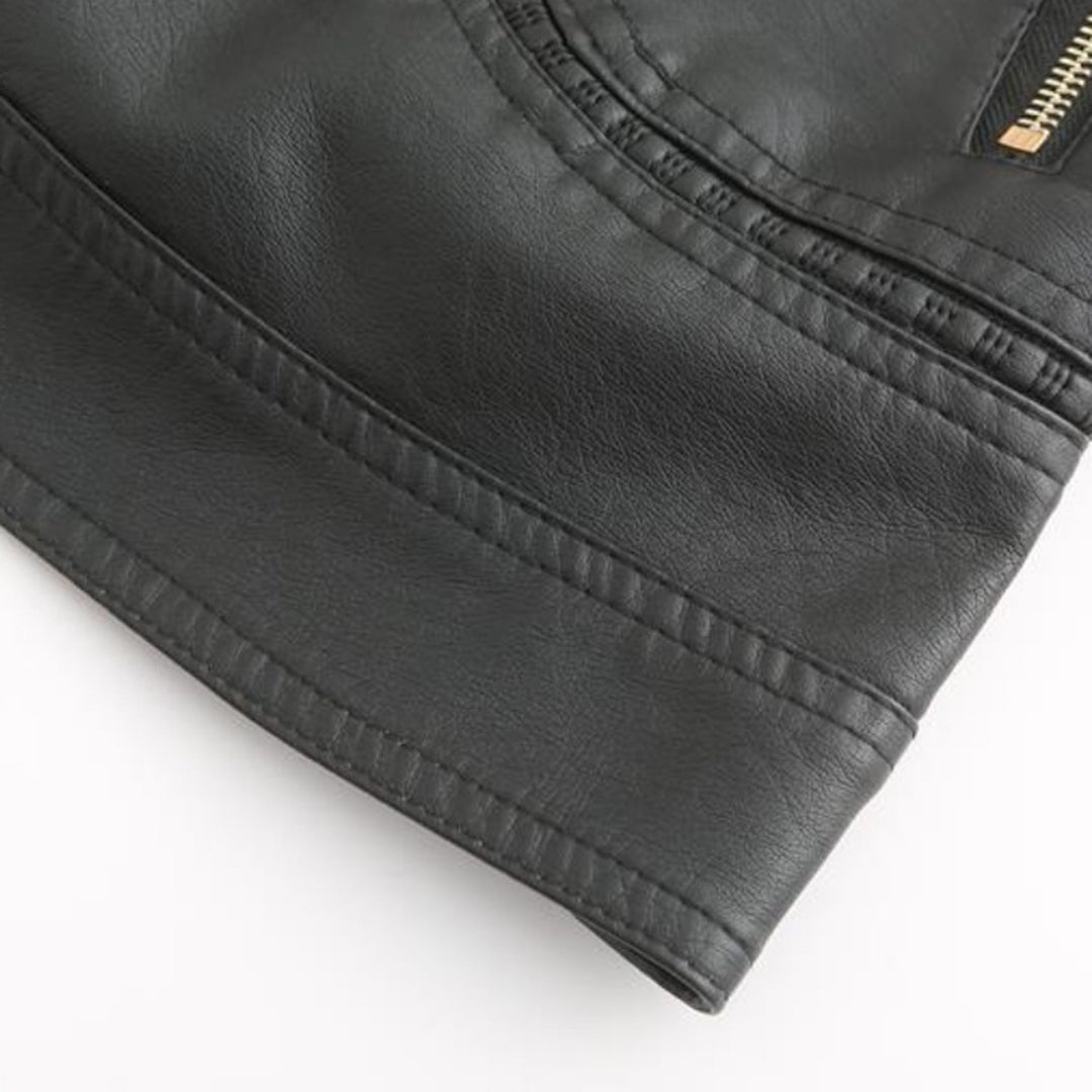 Janiyah Women's Leather Jacket – Chic Stand Collar, Zippers & Elegant Modern Style