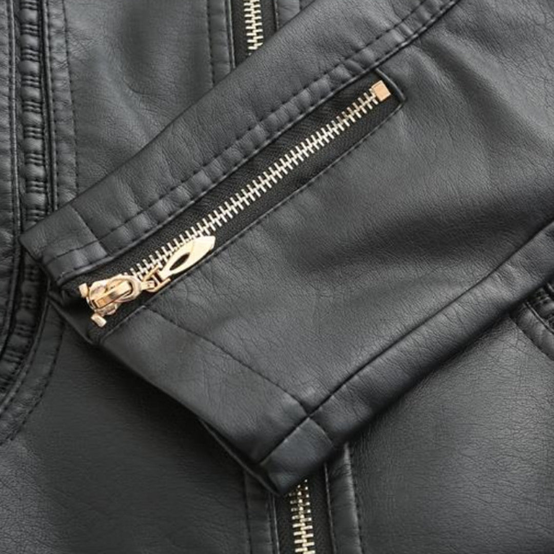 Janiyah Women's Leather Jacket – Chic Stand Collar, Zippers & Elegant Modern Style