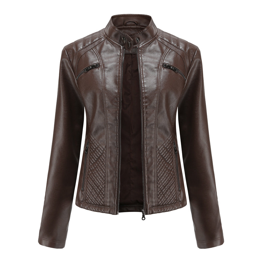 Andrijana Veste Femme – Elegant Soft Leather Jacket with Asymmetric Closure