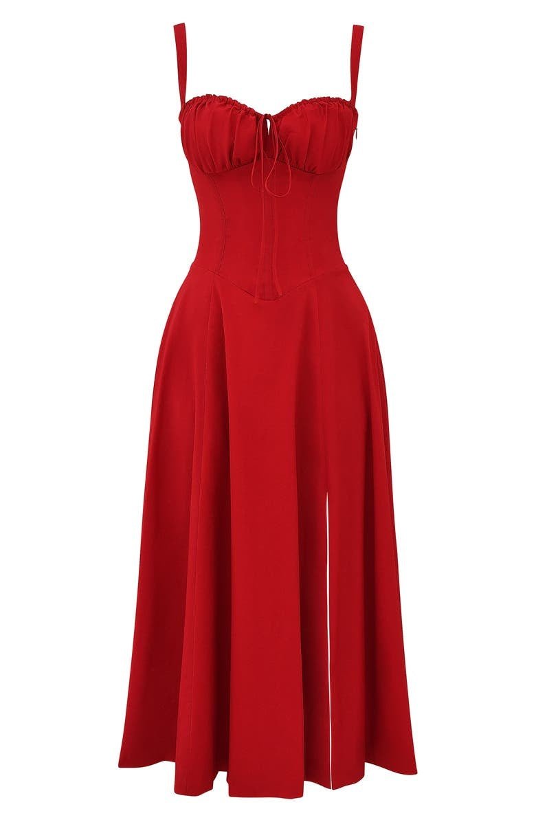 Corset Midi Dress – Tailored Waist and Flowing Skirt