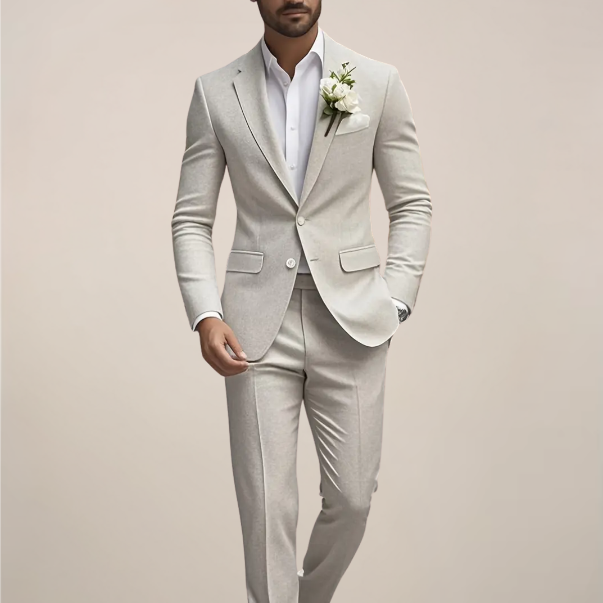 Light Beige Slim Fit City Wedding Suit – Men’s Tailored Formal Wear