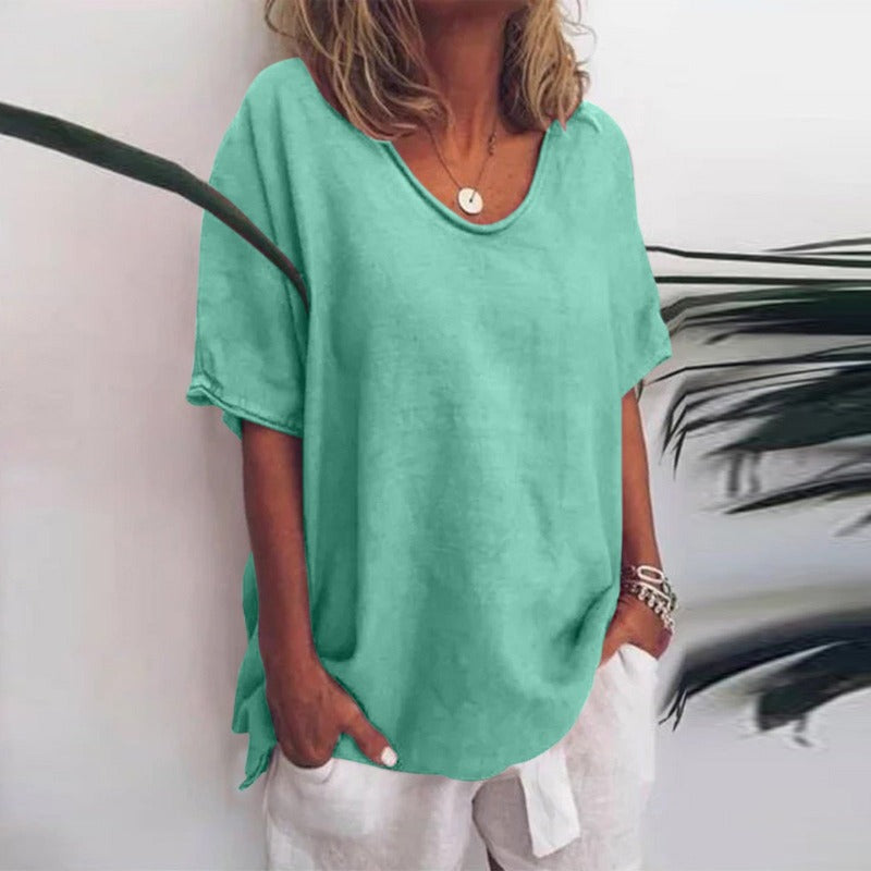 Ana Blouse Femme Classique – Loose Fit Blouse with Short Sleeves for a Casual Look