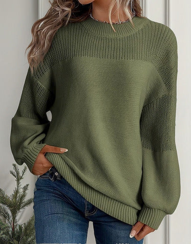 Angelina Sweater Women – Knitted Sweater with Lantern Sleeves & Chic Floral Details for Autumn/Winter