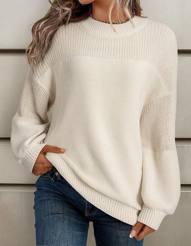 Angelina Sweater Women – Knitted Sweater with Lantern Sleeves & Chic Floral Details for Autumn/Winter