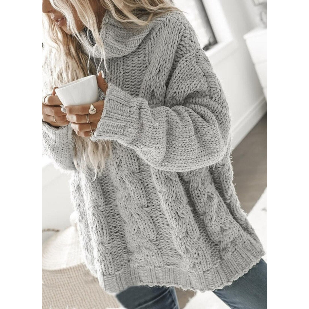 Gracey Women's Turtleneck Sweater – Elegant Loose-Fit Cable Knit for Winter