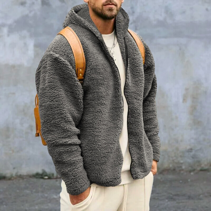 Lucio Men's Teddy Jacket – Warm Fleece with Hood, Zipper Closure & Secure Pockets