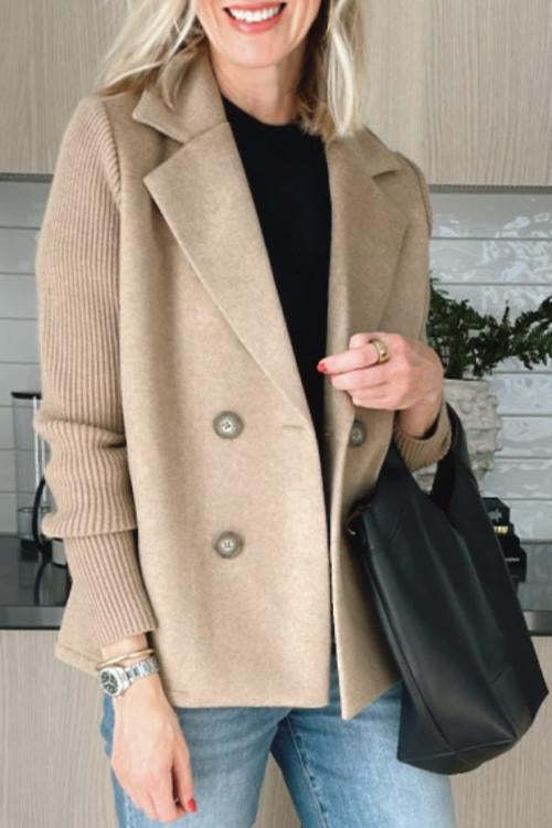 Charina Women's Knit Blazer – Double-Breasted Jacket with Lapel Collar & Long Sleeves