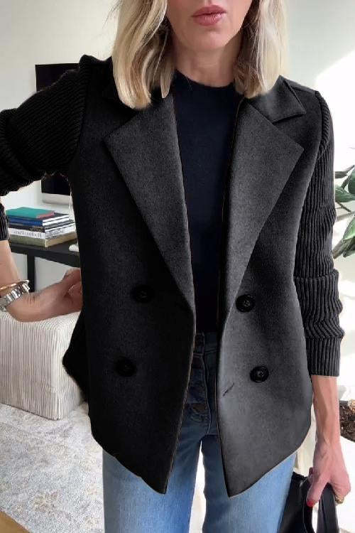 Charina Women's Knit Blazer – Double-Breasted Jacket with Lapel Collar & Long Sleeves