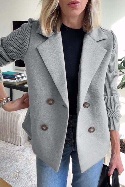Charina Women's Knit Blazer – Double-Breasted Jacket with Lapel Collar & Long Sleeves