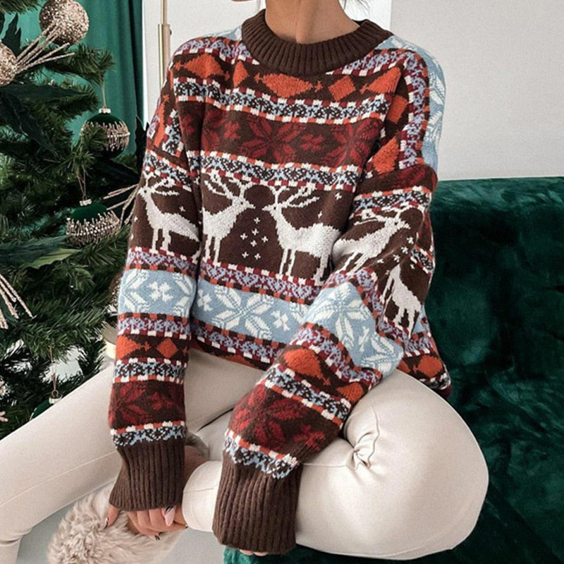 Lydia Women's Christmas Sweater – Winter Knit with Reindeer & Snowflake Pattern Comfortable Fit