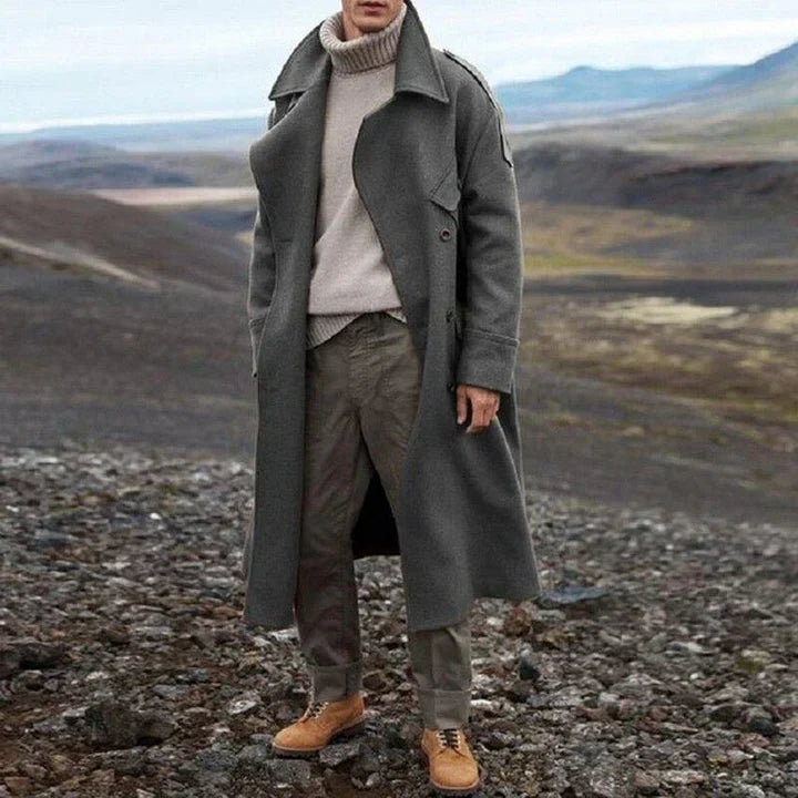 Michael Manteau Long Homme – Comfortable Loose Fit & Practical Front Closure