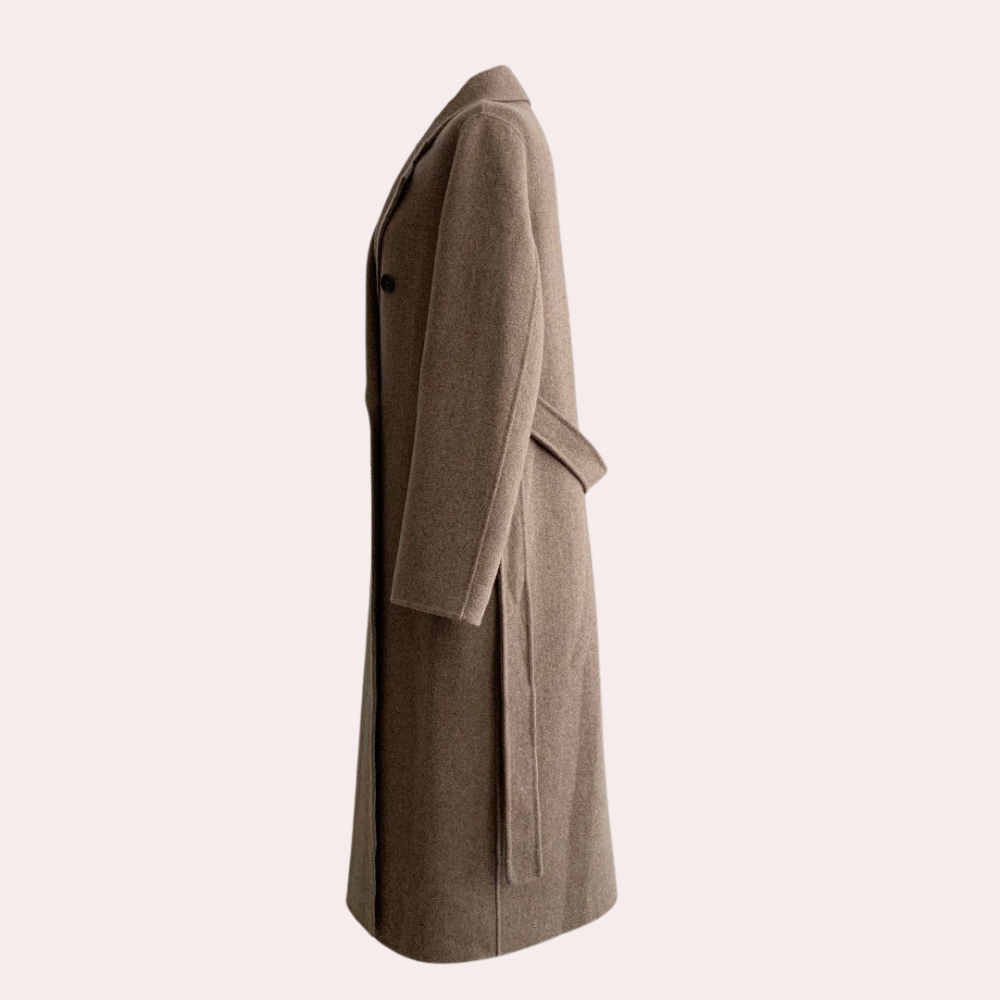 Amelia Women's Winter Long Coat – Elegant Double-Breasted with Warm Lining