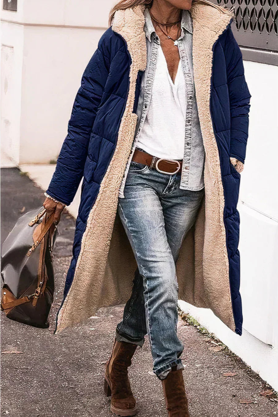 Camila Manteau Long Quilted for Women – Hood with faux fur and full zip closure