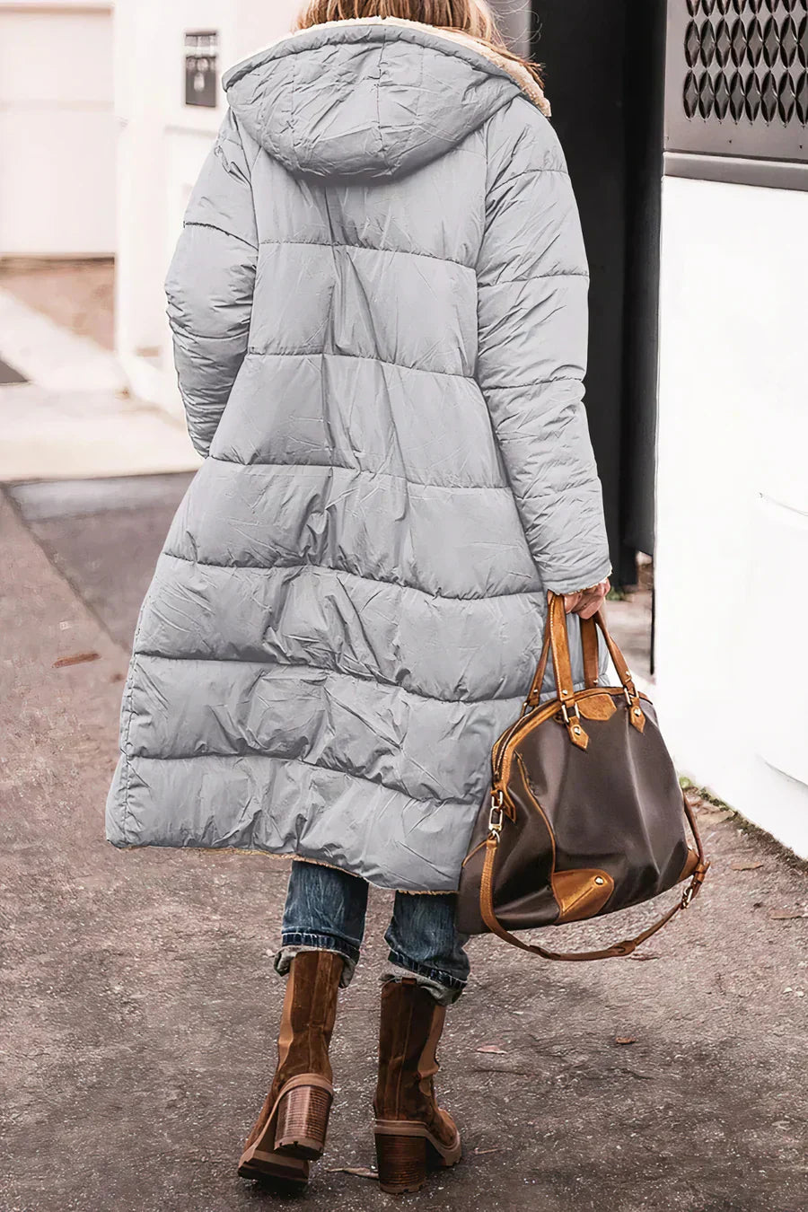 Camila Manteau Long Quilted for Women – Hood with faux fur and full zip closure