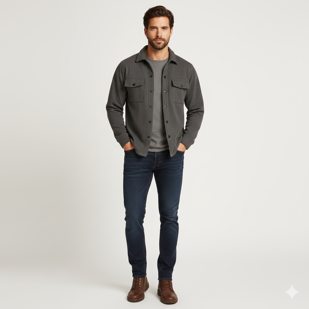 Noir Élan Men's Overshirt – Casual Chic Shirt Jacket in Blended Cotton Regular Fit